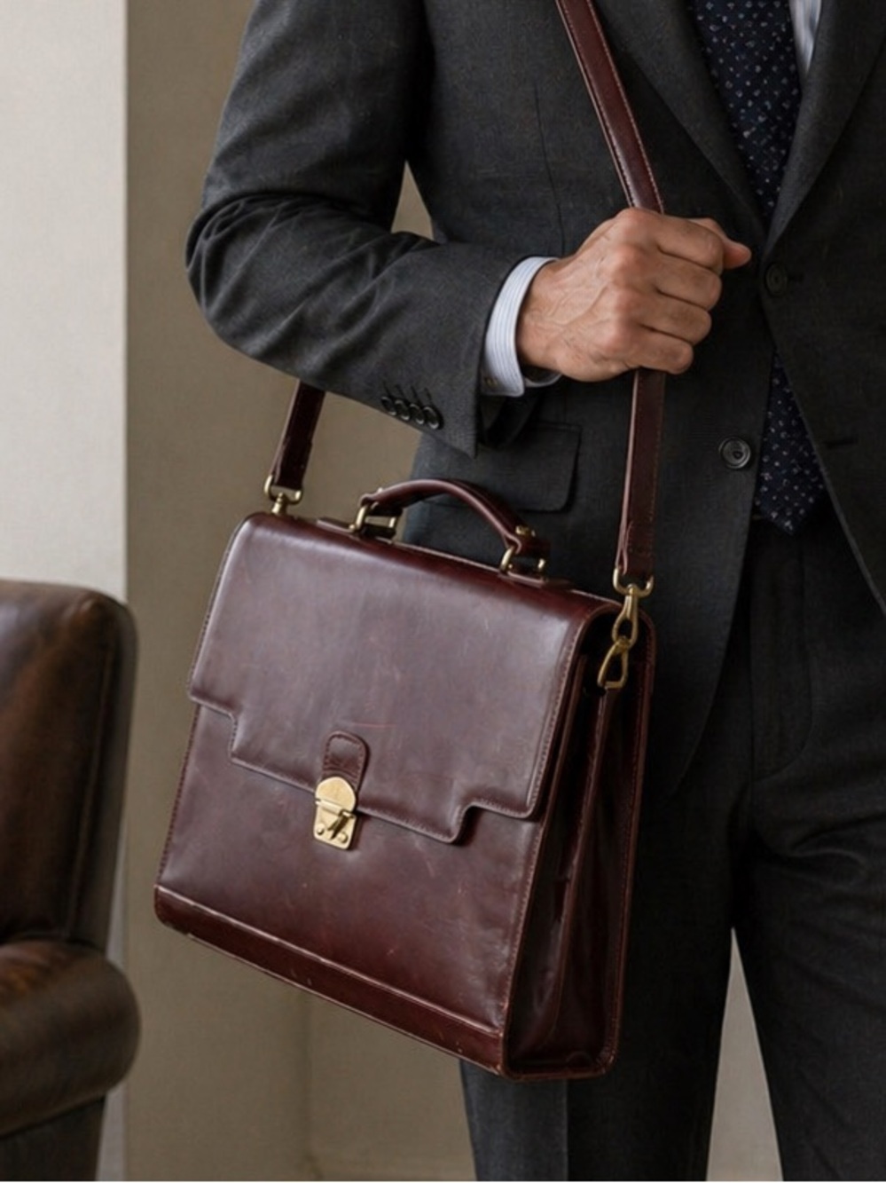 Schlesinger Full Grain Cowhide Burgundy Leather Briefcase Satchel Made in USA